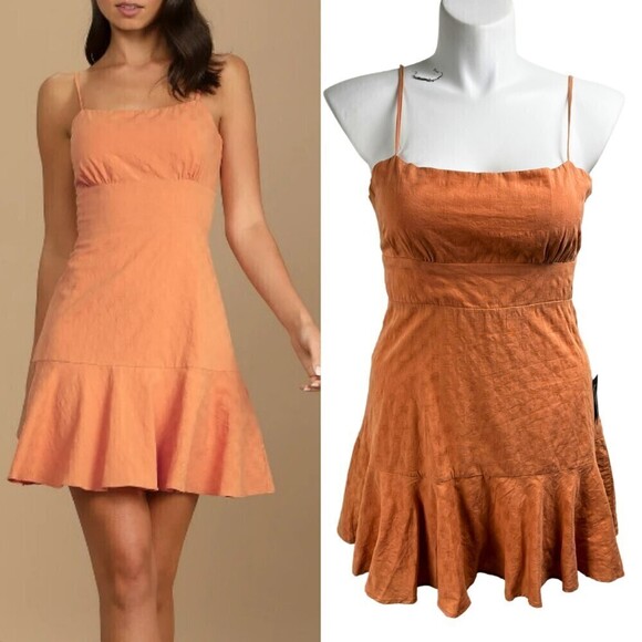 Lulus Women Size XL Orange Days of Dreaming Cotton Dot Tiered Mini NEW Dress - Picture 13 of 14